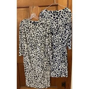 Lauren Ralph Lauren Faux Wrap Dress Set Of 2 Sz 16 Gray Blue Stretch knee length